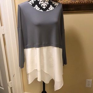 Sun Kim Pretty asymmetrical layered bottom blocked color handkerchief hem tunic